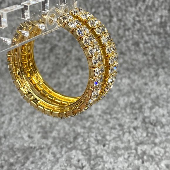 Gold Tone Hoop Rhinestone Pierced Post Earrings Women Sparkle Shine Dress Up - Picture 3 of 16